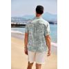imageCOOFANDY Mens Casual Henley Shirt Band Collar Short Sleeve Shirt Summer Beach Hippie ShirtGreen White Leaves