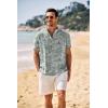 imageCOOFANDY Mens Casual Henley Shirt Band Collar Short Sleeve Shirt Summer Beach Hippie ShirtGreen White Leaves