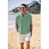 imageCOOFANDY Mens Casual Henley Shirt Band Collar Short Sleeve Shirt Summer Beach Hippie ShirtIce Green