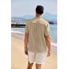 imageCOOFANDY Mens Casual Henley Shirt Band Collar Short Sleeve Shirt Summer Beach Hippie ShirtKhaki