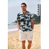 imageCOOFANDY Mens Casual Henley Shirt Band Collar Short Sleeve Shirt Summer Beach Hippie ShirtLeavesblue Beige