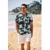 imageCOOFANDY Mens Casual Henley Shirt Band Collar Short Sleeve Shirt Summer Beach Hippie ShirtLeavesblue Beige
