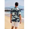 imageCOOFANDY Mens Casual Henley Shirt Band Collar Short Sleeve Shirt Summer Beach Hippie ShirtLeavesblue Beige