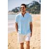 imageCOOFANDY Mens Casual Henley Shirt Band Collar Short Sleeve Shirt Summer Beach Hippie ShirtLight Blue
