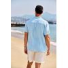 imageCOOFANDY Mens Casual Henley Shirt Band Collar Short Sleeve Shirt Summer Beach Hippie ShirtLight Blue