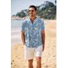 imageCOOFANDY Mens Casual Henley Shirt Band Collar Short Sleeve Shirt Summer Beach Hippie ShirtLight Blue Flower