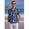 imageCOOFANDY Mens Casual Henley Shirt Band Collar Short Sleeve Shirt Summer Beach Hippie ShirtLight Blue Hawaiian Flower