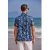 imageCOOFANDY Mens Casual Henley Shirt Band Collar Short Sleeve Shirt Summer Beach Hippie ShirtLight Blue Hawaiian Flower