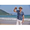 imageCOOFANDY Mens Casual Henley Shirt Band Collar Short Sleeve Shirt Summer Beach Hippie ShirtLight Blue Hawaiian Flower