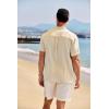 imageCOOFANDY Mens Casual Henley Shirt Band Collar Short Sleeve Shirt Summer Beach Hippie ShirtLight Khaki
