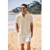 imageCOOFANDY Mens Casual Henley Shirt Band Collar Short Sleeve Shirt Summer Beach Hippie ShirtLight Khaki
