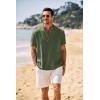 imageCOOFANDY Mens Casual Henley Shirt Band Collar Short Sleeve Shirt Summer Beach Hippie ShirtOlive Green