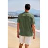 imageCOOFANDY Mens Casual Henley Shirt Band Collar Short Sleeve Shirt Summer Beach Hippie ShirtOlive Green