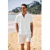 imageCOOFANDY Mens Casual Henley Shirt Band Collar Short Sleeve Shirt Summer Beach Hippie ShirtWhite