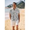 imageCOOFANDY Mens Casual Henley Shirt Band Collar Short Sleeve Shirt Summer Beach Hippie ShirtWhite Black Flower