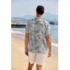 imageCOOFANDY Mens Casual Henley Shirt Band Collar Short Sleeve Shirt Summer Beach Hippie ShirtWhite Black Flower