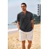 imageCOOFANDY Mens Casual Henley Shirt Band Collar Short Sleeve Shirt Summer Beach Hippie ShirtWhite Stripes on Black
