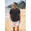 imageCOOFANDY Mens Casual Henley Shirt Band Collar Short Sleeve Shirt Summer Beach Hippie ShirtWhite Stripes on Black