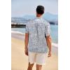 imageCOOFANDY Mens Casual Henley Shirt Band Collar Short Sleeve Shirt Summer Beach Hippie ShirtWhite and Blue Plant Leaves