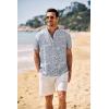 imageCOOFANDY Mens Casual Henley Shirt Band Collar Short Sleeve Shirt Summer Beach Hippie ShirtWhite and Blue Plant Leaves
