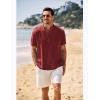 imageCOOFANDY Mens Casual Henley Shirt Band Collar Short Sleeve Shirt Summer Beach Hippie ShirtWine Red