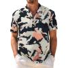 imageCOOFANDY Mens Casual Henley Shirt Band Collar Short Sleeve Shirt Summer Beach Hippie ShirtAbstract Camouflage  Dark Blue Orange Apricot