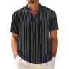 imageCOOFANDY Mens Casual Henley Shirt Band Collar Short Sleeve Shirt Summer Beach Hippie ShirtWhite Stripes on Black