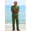 imageCOOFANDY Mens 2 Pieces Cotton Linen Sets Short Sleeve Casual Henley Shirt Summer Beach Pants Lounge Vacation Outfits SetArmy Green