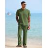 imageCOOFANDY Mens 2 Pieces Cotton Linen Sets Short Sleeve Casual Henley Shirt Summer Beach Pants Lounge Vacation Outfits SetArmy Green