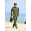 imageCOOFANDY Mens 2 Pieces Cotton Linen Sets Short Sleeve Casual Henley Shirt Summer Beach Pants Lounge Vacation Outfits SetArmy Green