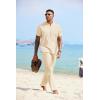 imageCOOFANDY Mens 2 Pieces Cotton Linen Sets Short Sleeve Casual Henley Shirt Summer Beach Pants Lounge Vacation Outfits SetBeige