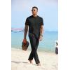 imageCOOFANDY Mens 2 Pieces Cotton Linen Sets Short Sleeve Casual Henley Shirt Summer Beach Pants Lounge Vacation Outfits SetBlack
