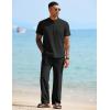 imageCOOFANDY Mens 2 Pieces Cotton Linen Sets Short Sleeve Casual Henley Shirt Summer Beach Pants Lounge Vacation Outfits SetBlack