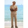 imageCOOFANDY Mens 2 Pieces Cotton Linen Sets Short Sleeve Casual Henley Shirt Summer Beach Pants Lounge Vacation Outfits SetKhaki