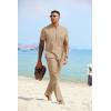 imageCOOFANDY Mens 2 Pieces Cotton Linen Sets Short Sleeve Casual Henley Shirt Summer Beach Pants Lounge Vacation Outfits SetKhaki