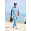 imageCOOFANDY Mens 2 Pieces Cotton Linen Sets Short Sleeve Casual Henley Shirt Summer Beach Pants Lounge Vacation Outfits SetLight Blue