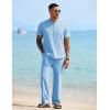 imageCOOFANDY Mens 2 Pieces Cotton Linen Sets Short Sleeve Casual Henley Shirt Summer Beach Pants Lounge Vacation Outfits SetLight Blue