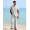 imageCOOFANDY Mens 2 Pieces Cotton Linen Sets Short Sleeve Casual Henley Shirt Summer Beach Pants Lounge Vacation Outfits SetLight Grey