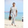 imageCOOFANDY Mens 2 Pieces Cotton Linen Sets Short Sleeve Casual Henley Shirt Summer Beach Pants Lounge Vacation Outfits SetLight Grey