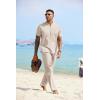imageCOOFANDY Mens 2 Pieces Cotton Linen Sets Short Sleeve Casual Henley Shirt Summer Beach Pants Lounge Vacation Outfits SetLight Khaki