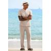 imageCOOFANDY Mens 2 Pieces Cotton Linen Sets Short Sleeve Casual Henley Shirt Summer Beach Pants Lounge Vacation Outfits SetLight Khaki