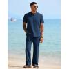 imageCOOFANDY Mens 2 Pieces Cotton Linen Sets Short Sleeve Casual Henley Shirt Summer Beach Pants Lounge Vacation Outfits SetNavy Blue