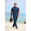 imageCOOFANDY Mens 2 Pieces Cotton Linen Sets Short Sleeve Casual Henley Shirt Summer Beach Pants Lounge Vacation Outfits SetNavy Blue