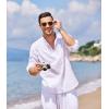 imageCOOFANDY Mens Cotton Linen Henley TShirts Long Sleeve Hippie Casual Beach TShirts01white