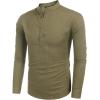 imageCOOFANDY Mens Cotton Linen Henley TShirts Long Sleeve Hippie Casual Beach TShirtsArmy Green