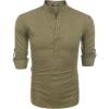 imageCOOFANDY Mens Cotton Linen Henley TShirts Long Sleeve Hippie Casual Beach TShirtsArmy Green