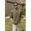 imageCOOFANDY Mens Cotton Linen Henley TShirts Long Sleeve Hippie Casual Beach TShirtsArmy Green