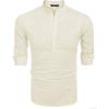 imageCOOFANDY Mens Cotton Linen Henley TShirts Long Sleeve Hippie Casual Beach TShirtsBeige