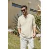imageCOOFANDY Mens Cotton Linen Henley TShirts Long Sleeve Hippie Casual Beach TShirtsBeige