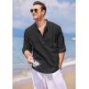 imageCOOFANDY Mens Cotton Linen Henley TShirts Long Sleeve Hippie Casual Beach TShirtsBlack